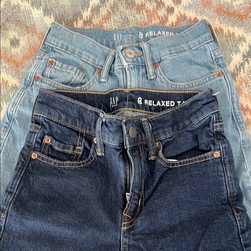 EUC GAP Boys Relaxed Taper Jeans - 2 pair Dark Blue and Light Blue lot